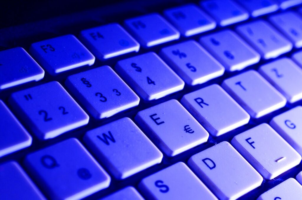 blue and white computer keyboard