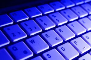 blue and white computer keyboard
