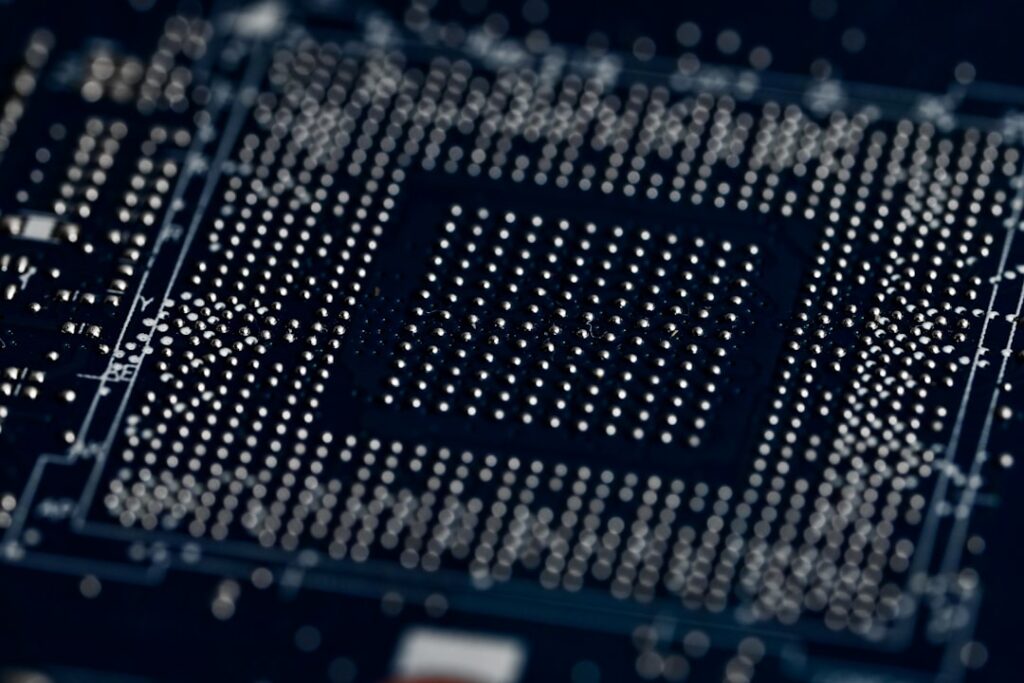 Close-up of a computer processor with many pins