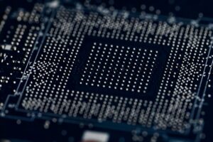 Close-up of a computer processor with many pins