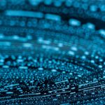 a close up of a blue and white object